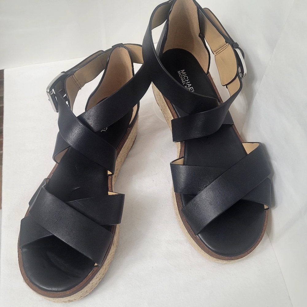 Michael Kors Black Leather Espadrille Sandals "Darby", Brand-new, Size 8.5 - Picture 10 of 14